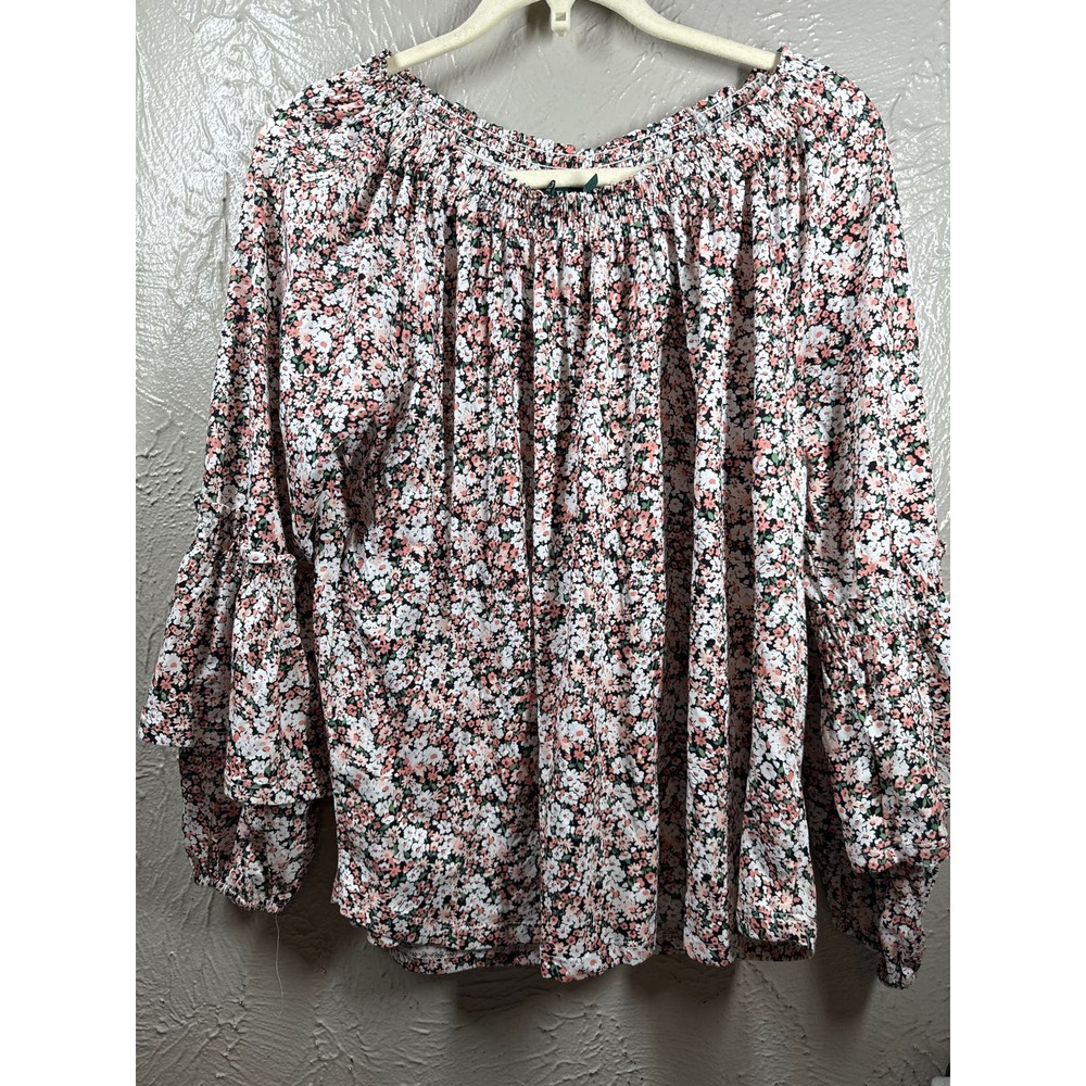 Ralph Lauren Floral Long Sleeve Peasant Off/On Shoulder Boho Blouse Size Large
